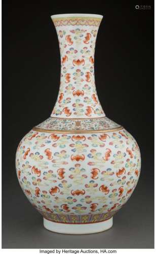 A Chinese Famille Rose Porcelain Bat Vase Marks: six charact...