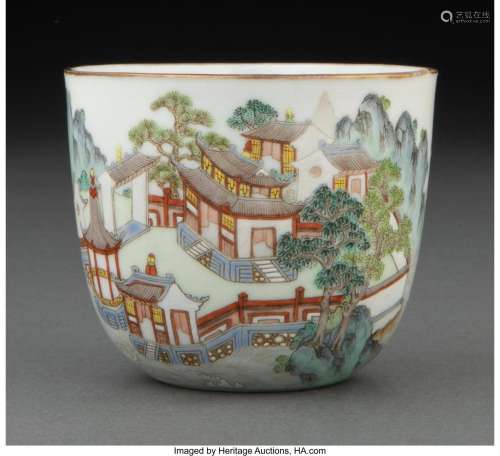 A Chinese Enameled Porcelain Cup, Qing Dynasty Marks: four-c...