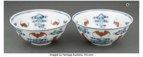 A Pair of Chinese Doucai Bowls, Qing Dynasty Marks: six-char...