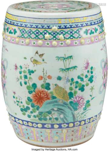 A Chinese Famille Rose Garden Stool 18 x 14 inches (45.7 x 3...
