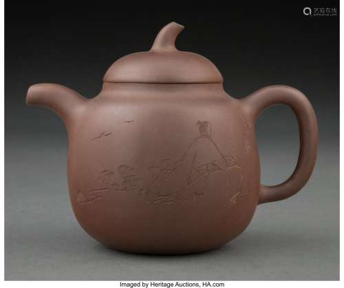 A Chinese Yixing Pottery Teapot Marks: signed Yaming 5-1/2 x...