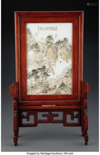 A Chinese Enameled Porcelain Landscape Panel by Cheng Men, l...