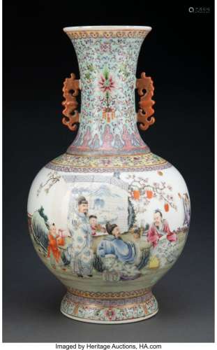 A Chinese Famille Rose Vase 14 x 7 x 7 inches (35.6 x 17.8 x...
