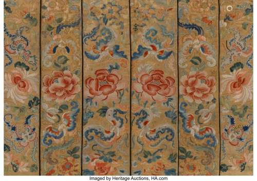 A Chinese Embroidered Silk Rose Panel 16-1/8 x 22-3/4 inches...