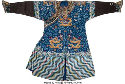 A Chinese Embroidered Silk Dragon Robe, Qing Dynasty 53-3/4 ...