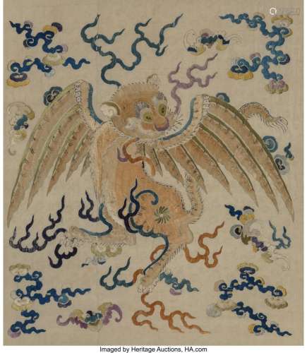 A Chinese Embroidered Silk Flying Tiger Banner, Qing Dynasty...