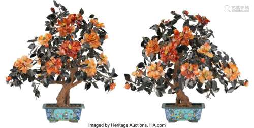 A Pair of Large Chinese Hardstone Flowering Trees in Cloison...