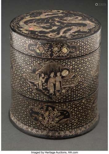 A Chinese Mother-of-Pearl Inlaid Lacquer Covered Box, 17th/1...