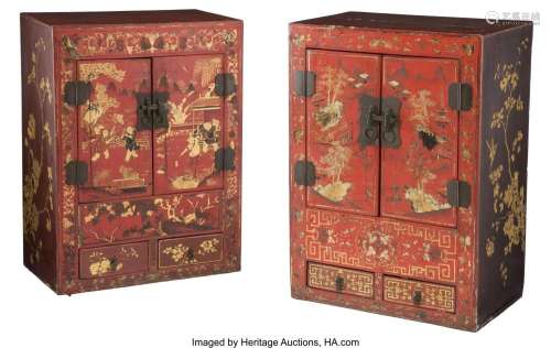 A Pair of Chinese Lacquered Chests 33-1/2 x 24-1/2 x 14-1/2 ...