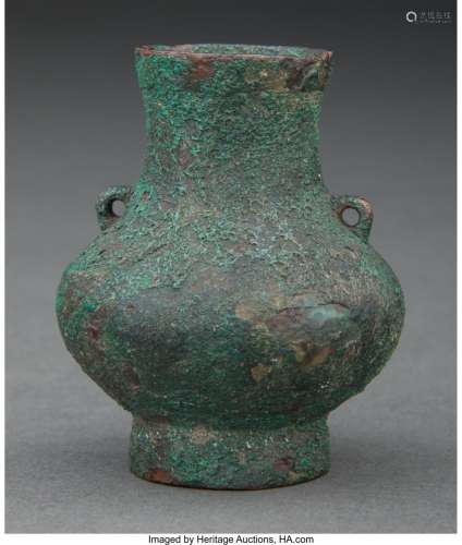 A Small Chinese Bronze Hu Vase 3 x 2-1/2 x 2-1/2 inches (7.6...