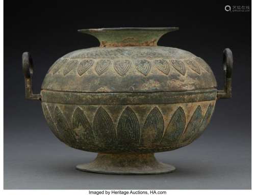 A Chinese Bronze Dou Vessel 6-3/4 x 9-1/4 x 8 inches (17.1 x...