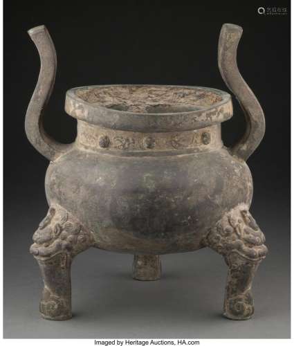 A Chinese Bronze Tripod Ding Vessel 13-1/4 x 11 x 11 inches ...