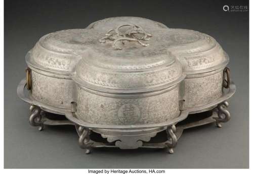 A Chinese Pewter Entrée Set for Five, Qing Dynasty Marks: si...