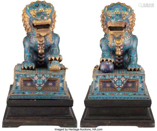 A Pair of Chinese Cloisonné Lions, Republic Period 21-1/2 x ...