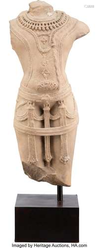 An Indian Carved Sandstone Torso of a Male Deity 21 x 9-1/2 ...