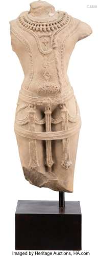 An Indian Carved Sandstone Torso of a Male Deity 21 x 9-1/2 ...