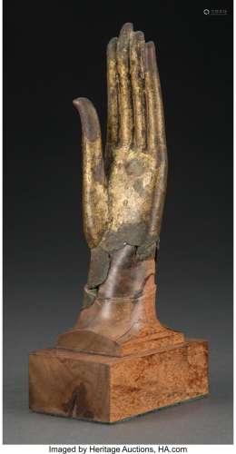 A Partial Gilt Bronze Left Hand Fragment from a Standing Sia...