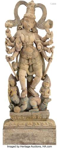 A Southeast Asian Carved Wood Hindu Deity 58-1/2 x 23 x 9-1/...