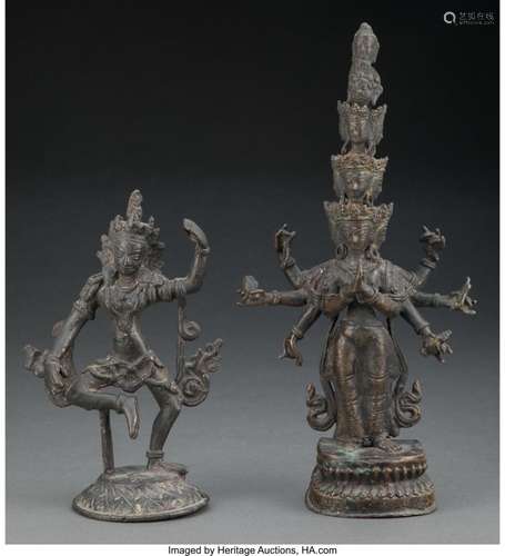 Two Himalayan Bronze Deity Figures 11-3/4 x 6 x 3 inches (29...