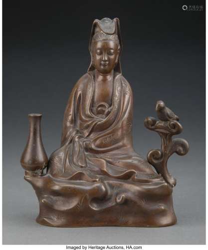 A Chinese Bronze Guanyin, Qing Dynasty 6-3/4 x 5-1/2 x 4 inc...