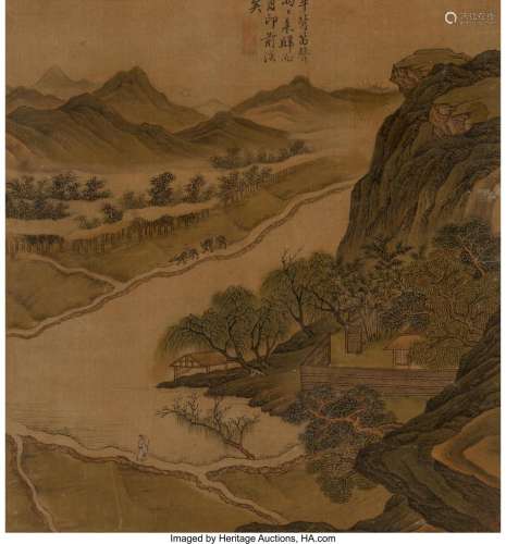 Chinese School (15th Century or later) Cliffside Waterscape ...