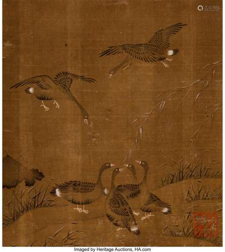 Chinese School (19th Century) Geese Ink and color on silk 10...