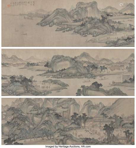 After Wen Jia (Chinese, 1501-1583) Landscape and Two Calligr...