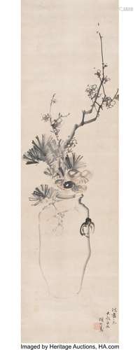 Hu Gongshou (Chinese, 1823-1886) Vase with Flowers Ink and c...