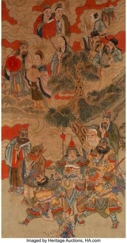 Chinese School (19th Century) Daoist Figures Ink and color o...