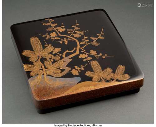 A Japanese Lacquer Writing Box 1-1/2 x 8-3/4 x 9-1/2 inches ...