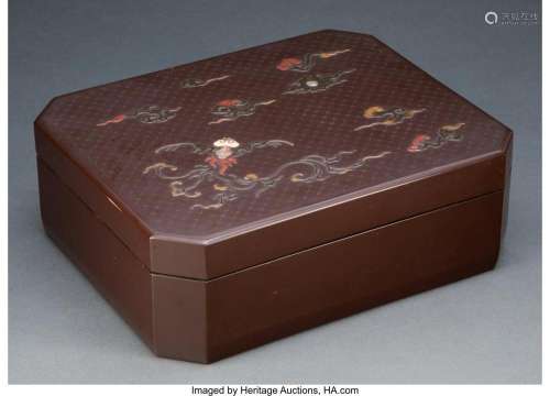 A Japanese Lacquer Box with Mother-of-Pearl Inlay 4-1/2 x 13...