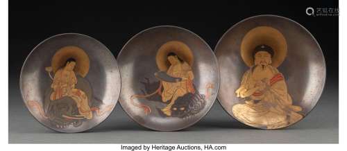 A Group of Three Japanese Lacquer Plates, Edo Period Marks: ...