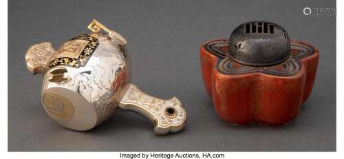 A Japanese Silver and Porcelain Censer and a Japanese Partia...