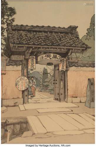 Yoshida Hiroshi (Japanese, 1876-1950) A Little Temple Gate t...