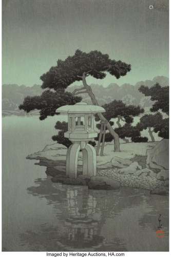 Hasui Kawase (Japanese, 1883-1957) Moonlight at Seichoen Gar...