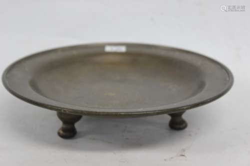 Bronze Engraved Footed Tray,Silver Inlaid