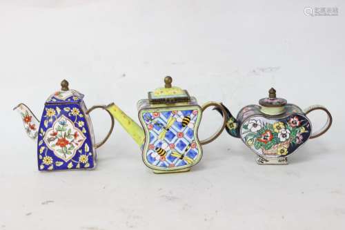 Three Chinese Cloisonne Enamel Teapots