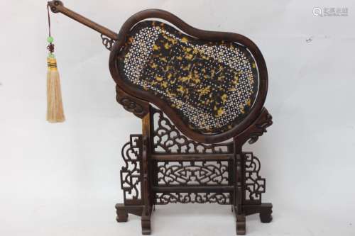 Chinese Wood Table Screen w Tortoiseshell