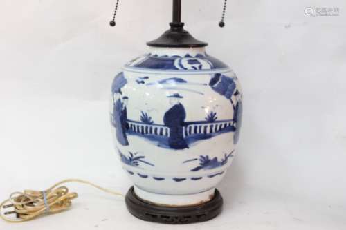 Chinese Blue&White Porcelain Vase made into Lamp