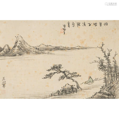 A CHINESE SCROLL PAINTING OF LANDSCAPE