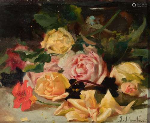 Spanish school, 20th century."Flowers".Oil on pane...