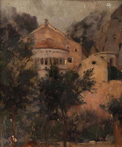 Catalan school of the 19th century."Monastery".Oil...