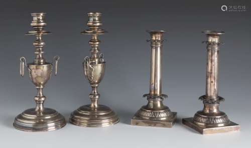 Two pairs of French style candlesticks, late 19th century.Si...