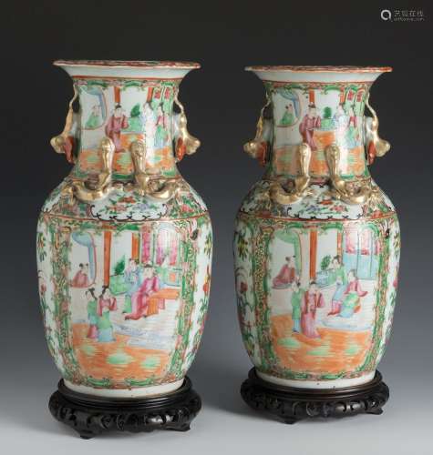 Pair of Chinese Canton vases, late 19th century.Enamelled po...