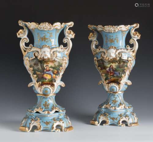 Pair of French style vases Jacob Petit. 19th century.Hand-pa...