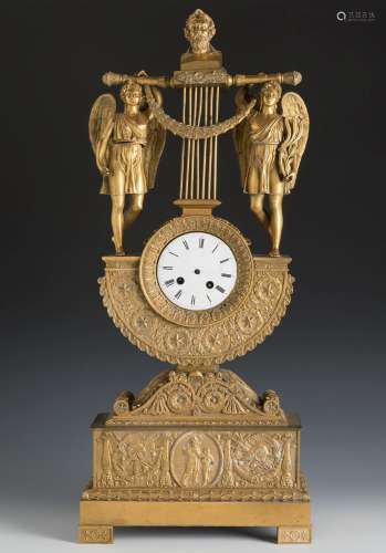 Restoration period clock, France, ca. 1820.Gilt bronze.The m...