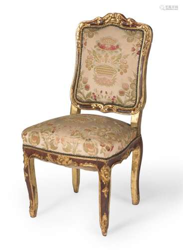 French chair Louis XV style, s.XIX.In polychrome and gilded ...