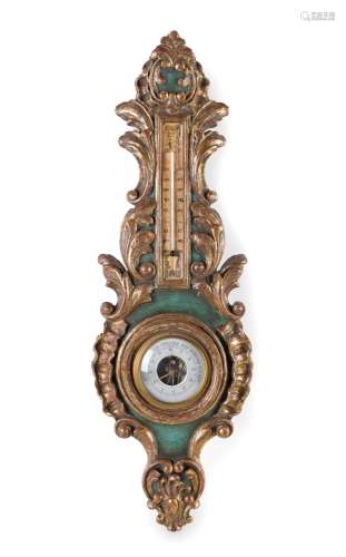 Spanish barometer and thermometer, mid 20th century.Carved, ...