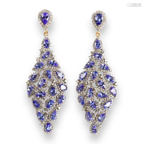 A pair of tanzanite and diamond earrings