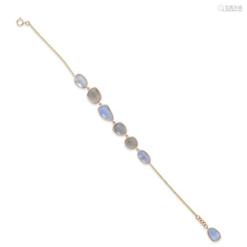 A moonstone and eighteen karat gold bracelet